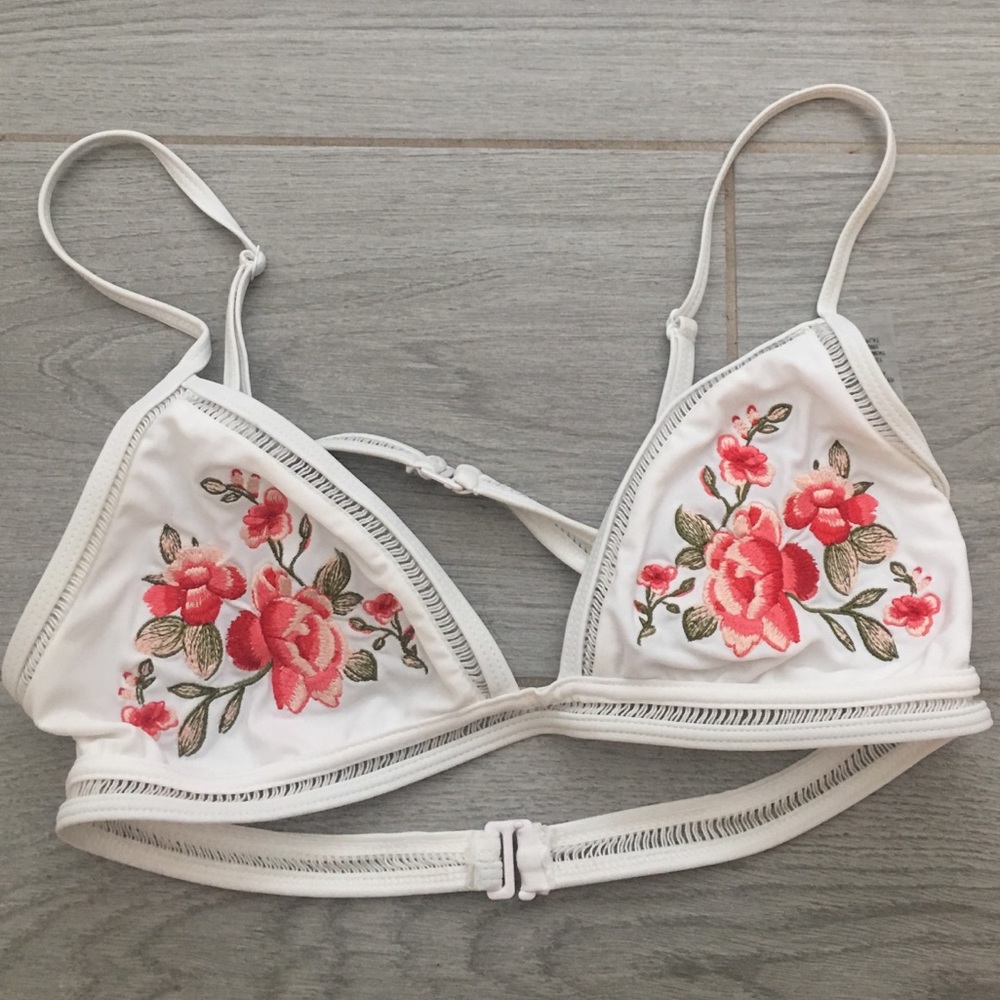 White Floral Bikini Top